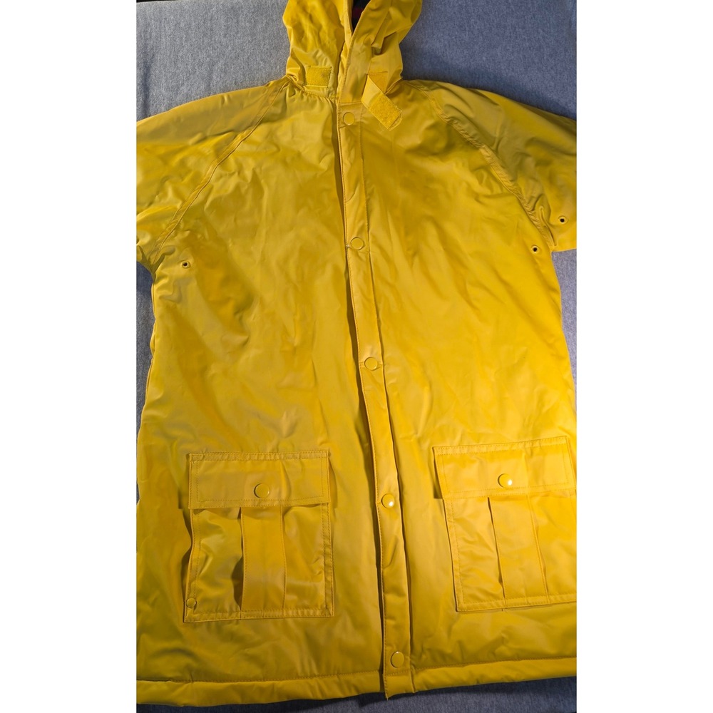Arctic Sun Kids Yellow Raincoat Hooded Plaid Lined Vinyl Slicker Jacket Size 10